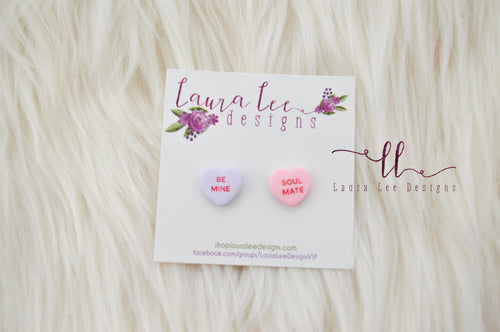 Conversation Heart Stud Earrings || Mismatched Sayings