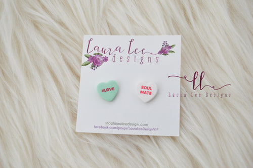 Conversation Heart Stud Earrings || Mismatched Sayings