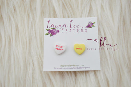 Conversation Heart Stud Earrings || Mismatched Sayings