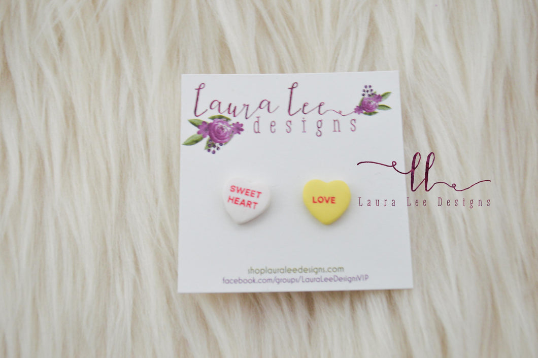 Conversation Heart Stud Earrings || Mismatched Sayings