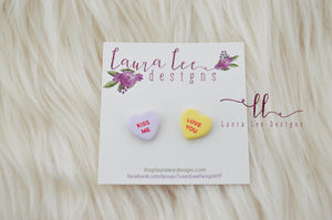 Conversation Heart Stud Earrings || Mismatched Sayings