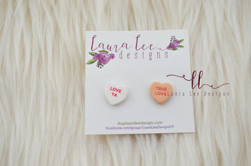 Conversation Heart Stud Earrings || Mismatched Sayings