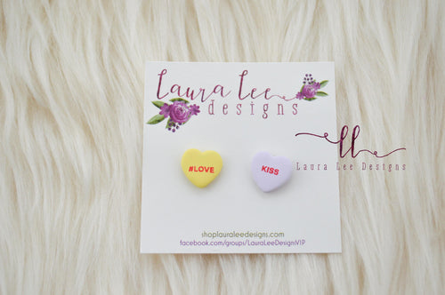 Conversation Heart Stud Earrings || Mismatched Sayings