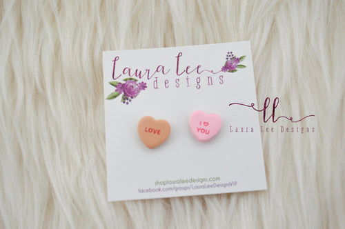 Conversation Heart Stud Earrings || Mismatched Sayings