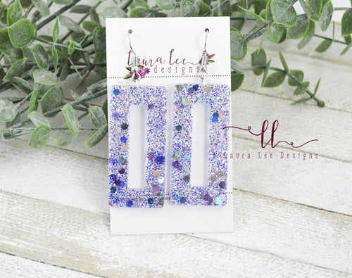Resin Earrings || Blue Mermaid Glitter Rectangle