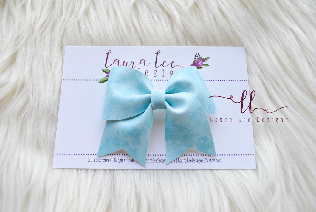 Large Missy Bow || Blue Watercolor Vegan Leather