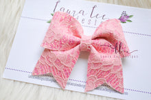 Large Missy Bow || Hot Pink Glitter Lace