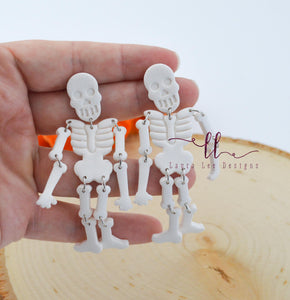 Dancing Skeleton Clay Earrings || White Textured