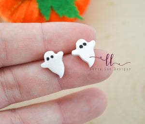 Clay Ghost Stud Earrings || White || Made to Order