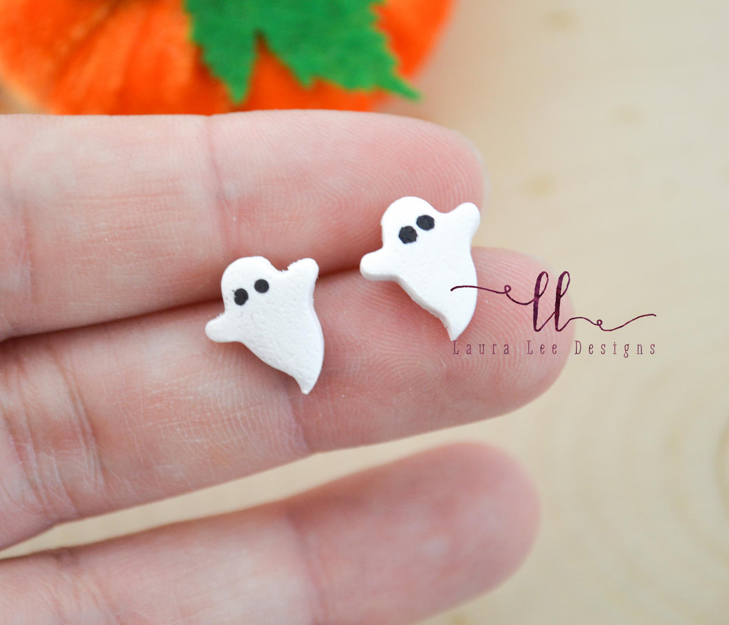 Clay Ghost Stud Earrings || White || Made to Order