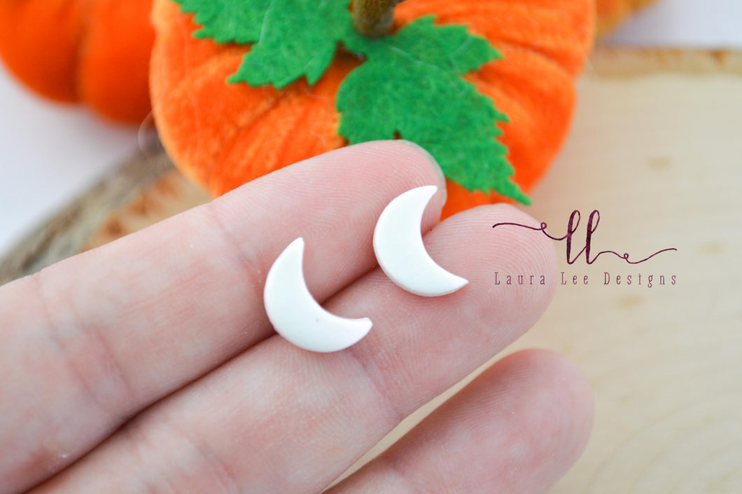 Clay Moons Stud Earrings || White AB || Made to Order