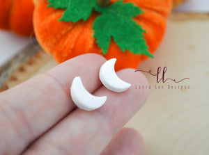 Clay Moons Stud Earrings || White AB || Made to Order
