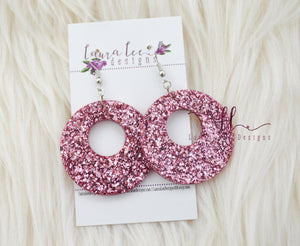 Round Resin Earrings || Blush Pink Glitter