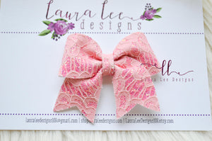 Little Missy Bow || Hot Pink Glitter Lace