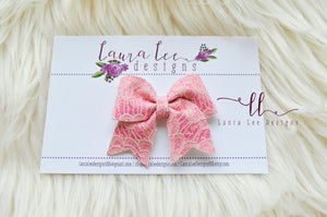 Little Missy Bow || Hot Pink Glitter Lace