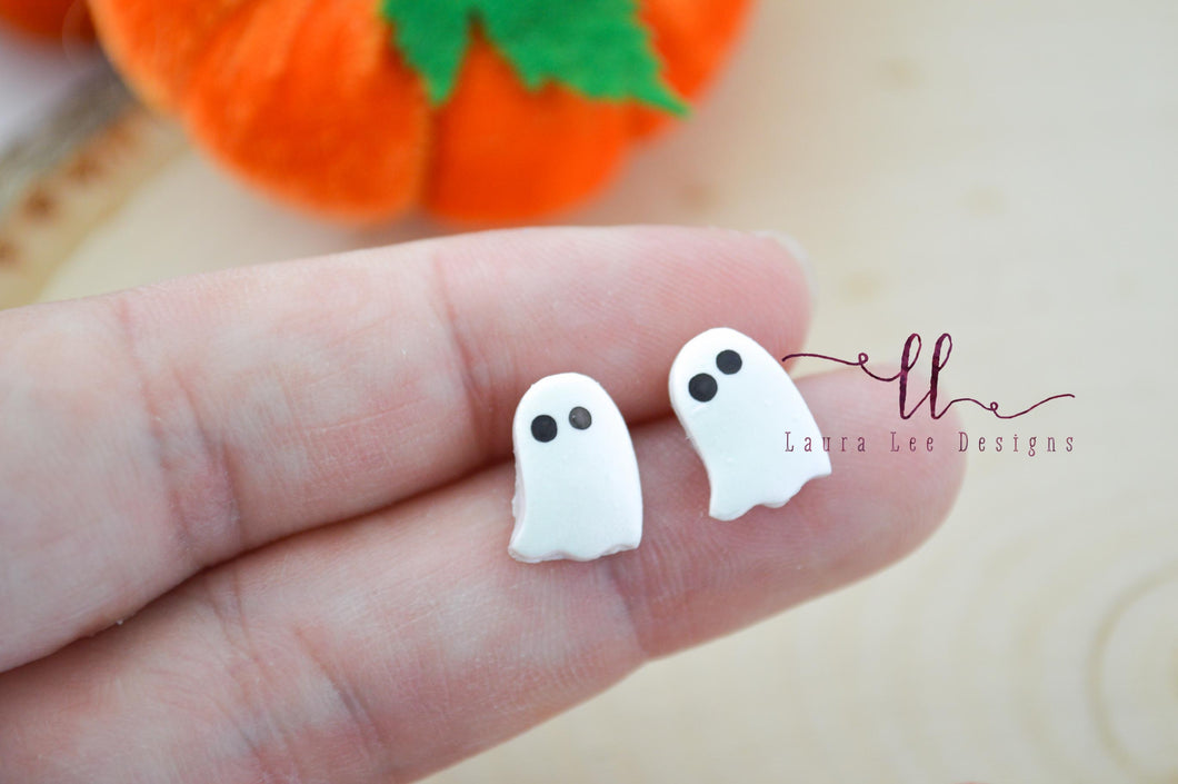 Clay Ghost Stud Earrings || White Textured || Made to Order