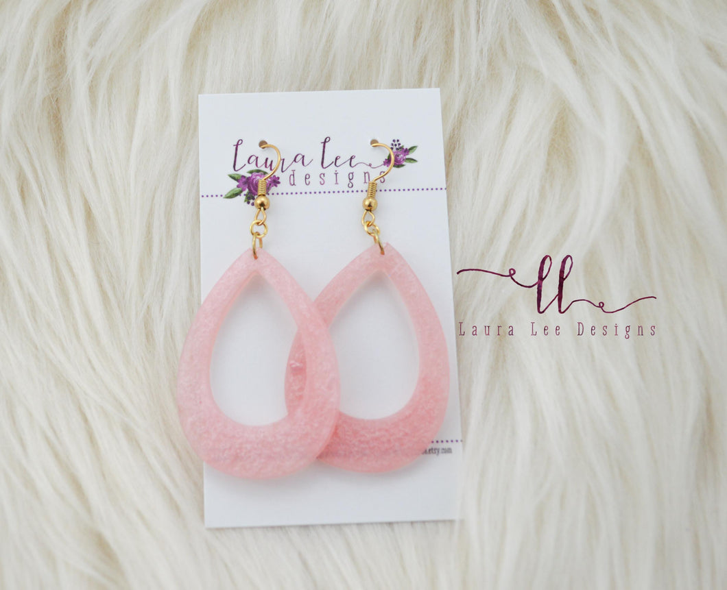 Teardrop Resin Earrings || Light Pink Coral