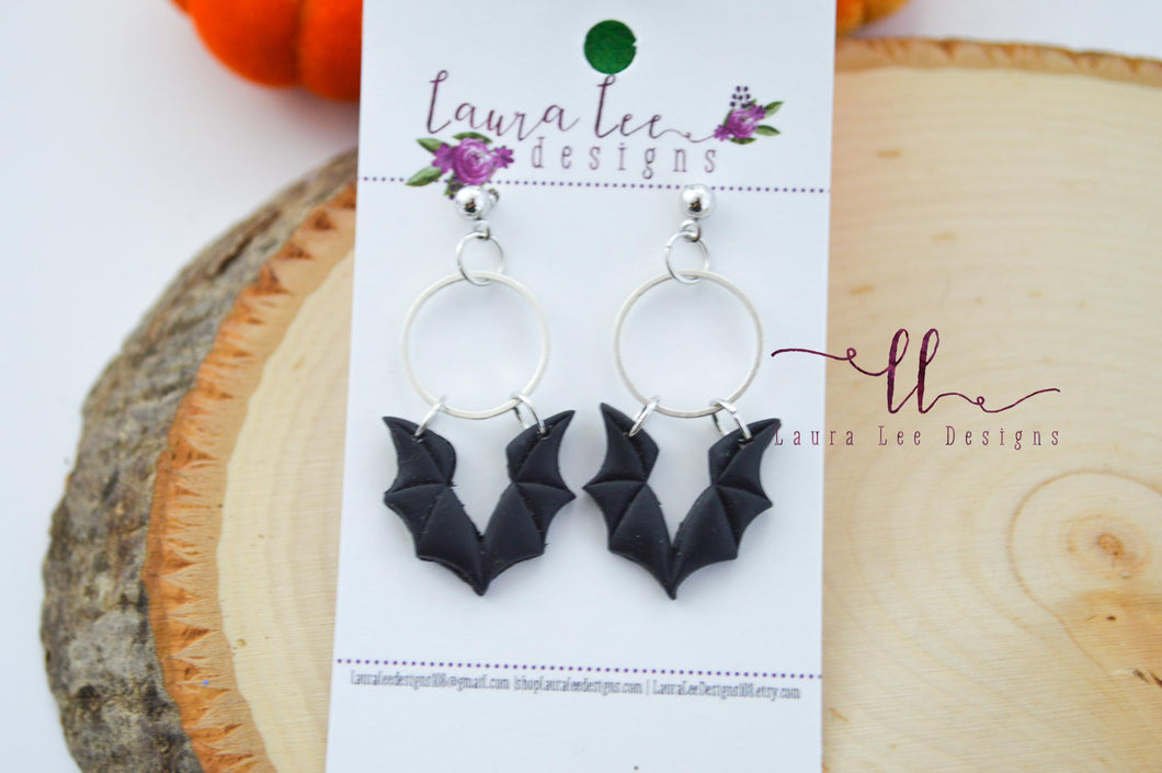 Small Bats Clay Earrings || Black || Made to Order