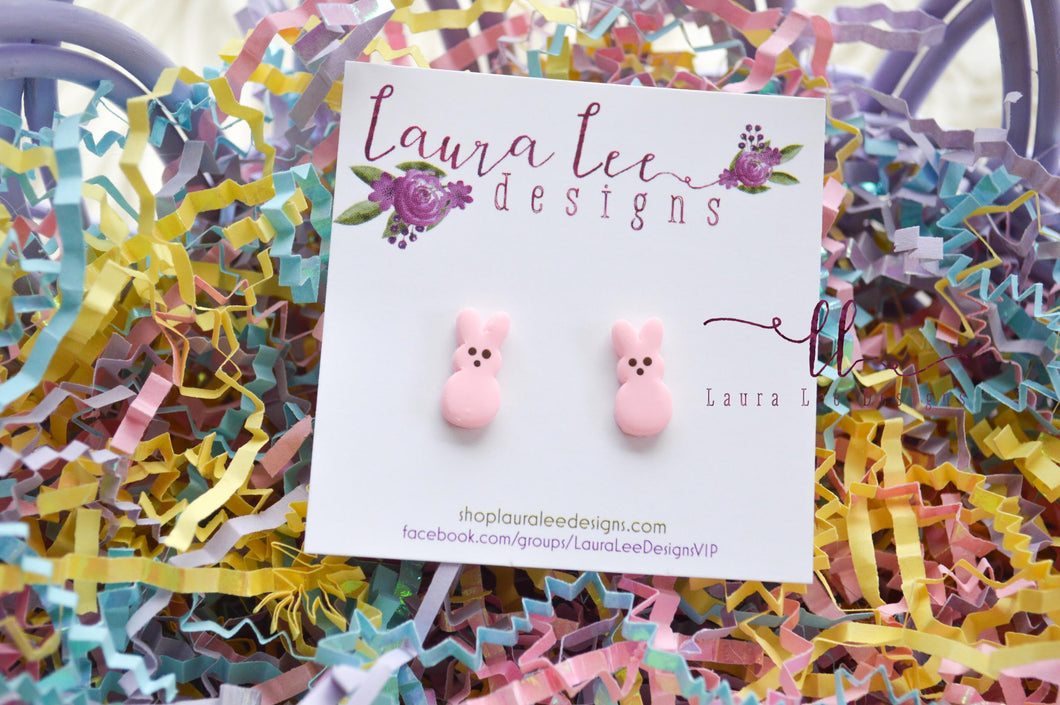 Clay Stud Earrings || Pink Bunnies || Made to Order
