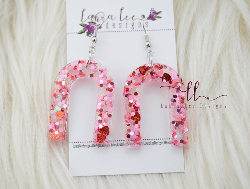 Matte Resin Earring Findings Pink Plastic Arch Connector With