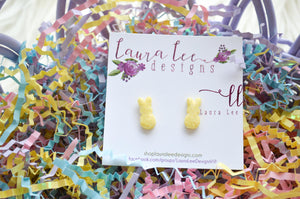 Clay Stud Earrings || Yellow Glitter Bunnies || Made to Order