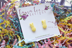 Clay Stud Earrings || Yellow Glitter Bunnies || Made to Order