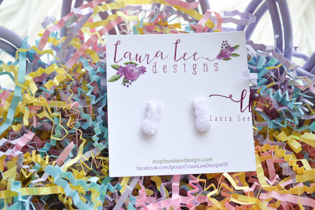 Clay Stud Earrings || Lavender Glitter Bunnies || Made to Order