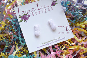 Clay Stud Earrings || Lavender Glitter Bunnies || Made to Order