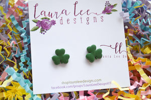 Clay Stud Earrings || Green 3 Leaf Clovers || Made to Order