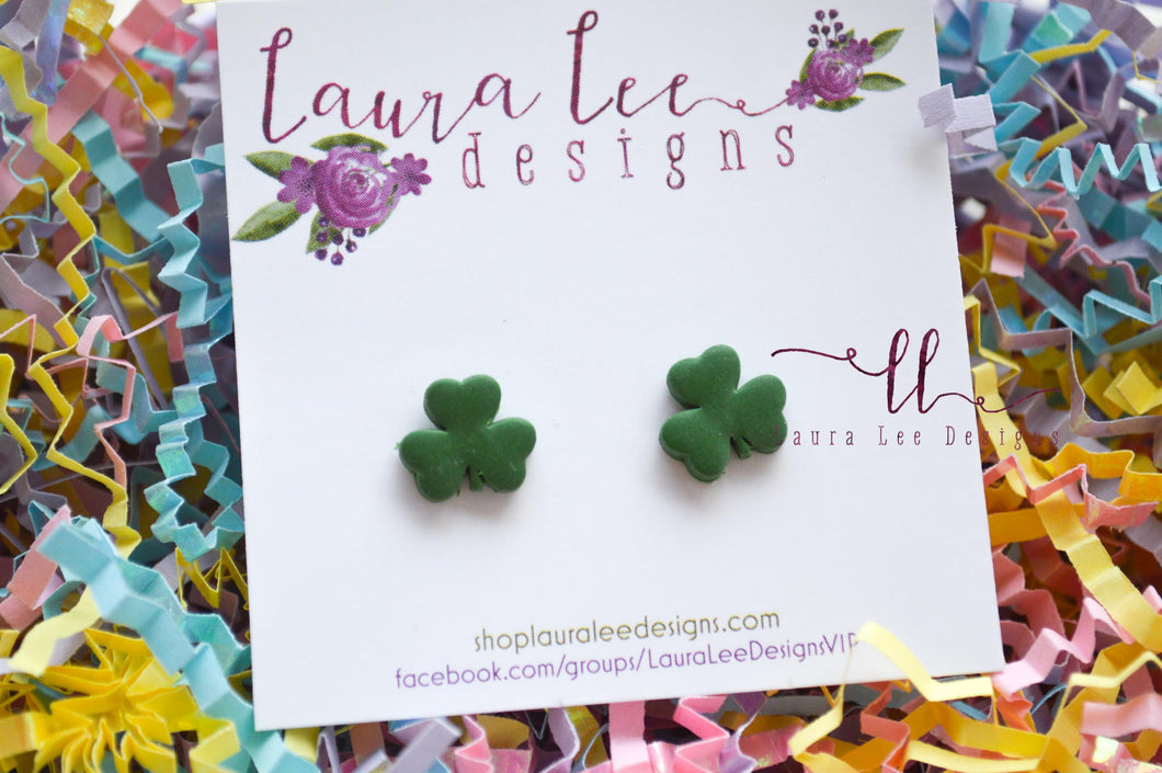 Clay Stud Earrings || Green 3 Leaf Clovers || Shamrocks || Made to Order