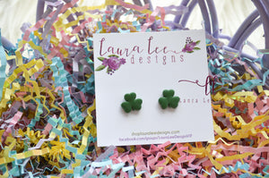 Clay Stud Earrings || Green 3 Leaf Clovers || Shamrocks || Made to Order
