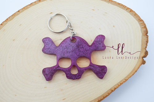 Resin Keychain || Plum Purple Skull and Crossbones