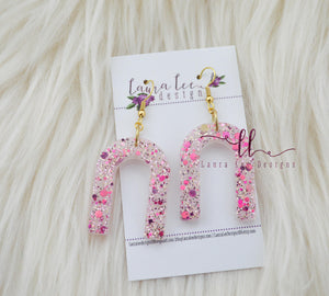 Arch Resin Earrings || Palace Pink Glitter
