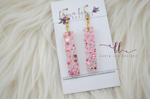 Bar Drop Resin Earrings || Palace Pink Glitter