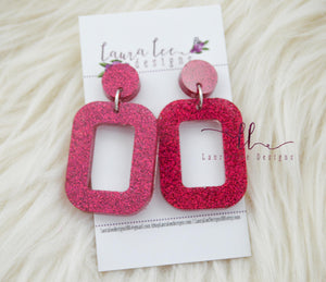 Resin Earrings || Dark Pink Fine Glitter