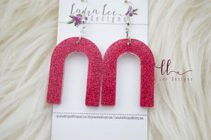 Arch Resin Earrings || Dark Pink Fine Glitter