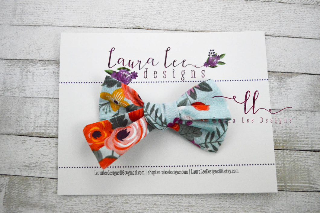 Small Handtied Timber Bow || Bright Floral