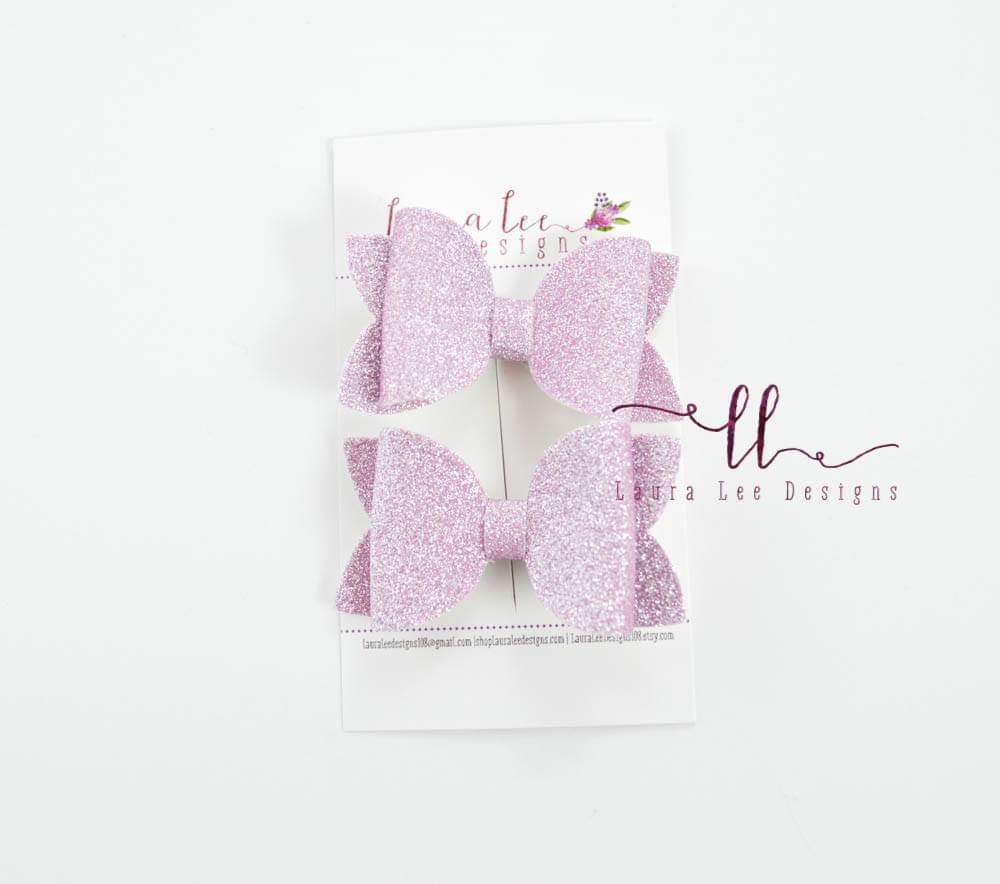 Pippy Style Pigtail Bow Set || Lavender Ultimate Sparkle Glitter Bows