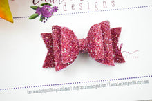 Stacked Mini Sabrina Style Bow || Rustic Plum Purple Glitter