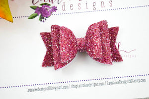 Stacked Mini Sabrina Style Bow || Rustic Plum Purple Glitter