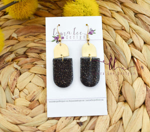 Aspen Clay Earrings || Black and Gold Glitter