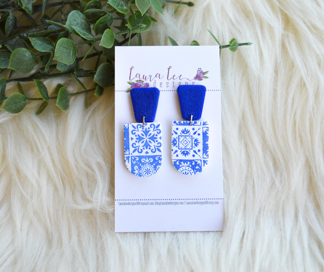 Aspen Clay Earrings || Blue and White