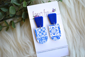 Aspen Clay Earrings || Blue and White