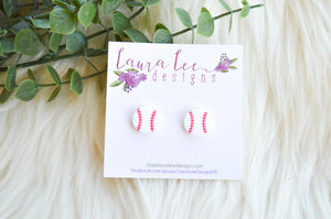 Round Clay Stud Earrings || Baseballs || Made to Order