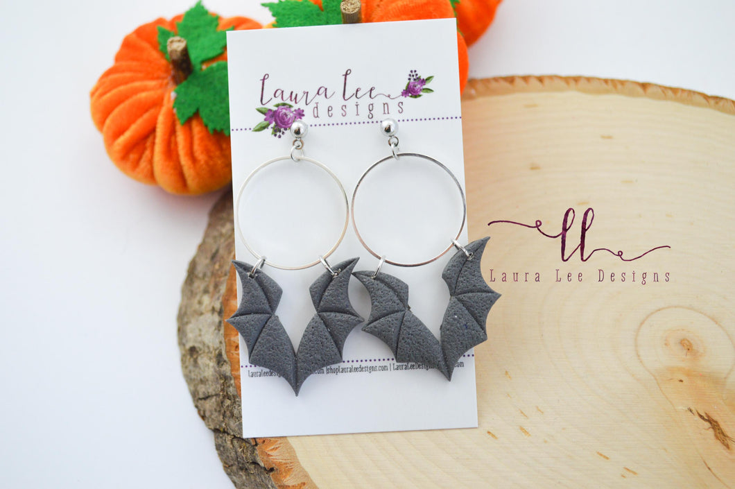 Bats Clay Earrings || Gray || Made to Order