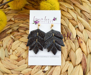 Kennedy Clay Earrings || Black and Gold Glitter