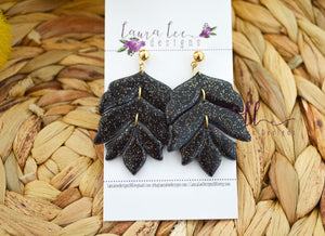 Kennedy Clay Earrings || Black and Gold Glitter