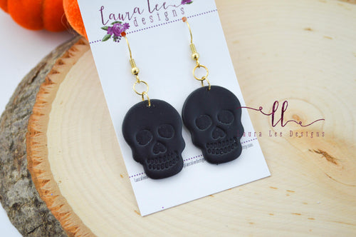 Skull Clay Earrings || Black || Made to order