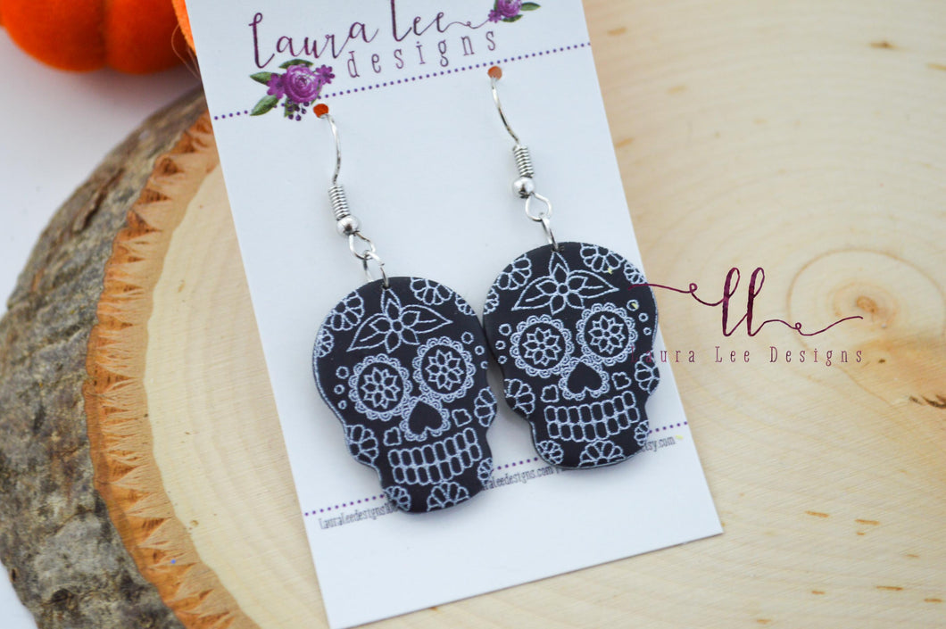 Skull Clay Earrings || Black Sugar Skulls || Made to Order