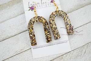 Arch Resin Earrings || Black and Gold Confetti Glitter ||  Made to Order